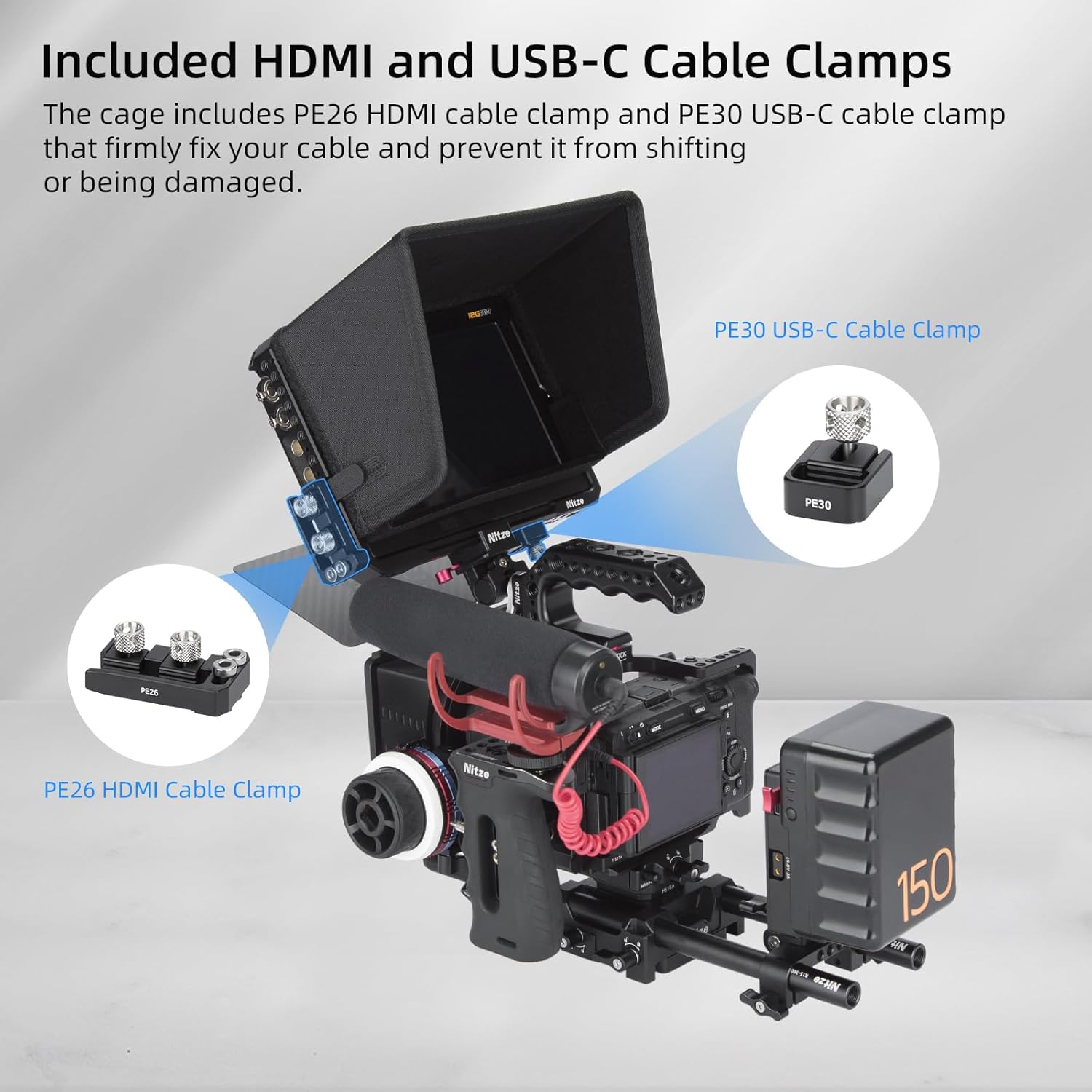 Nitze Cage for Blackmagic Design Video Assist 7" 12G Monitor with Sunhood JT-B02B - 3