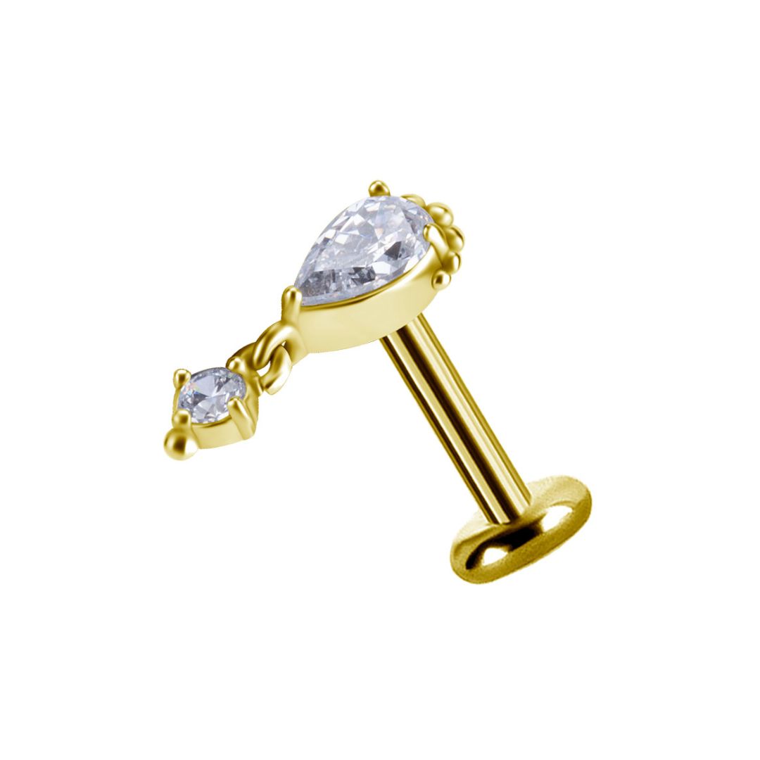 Topp till invändigt gängad labret -kristall med hänge - 18K guld PVD - 3