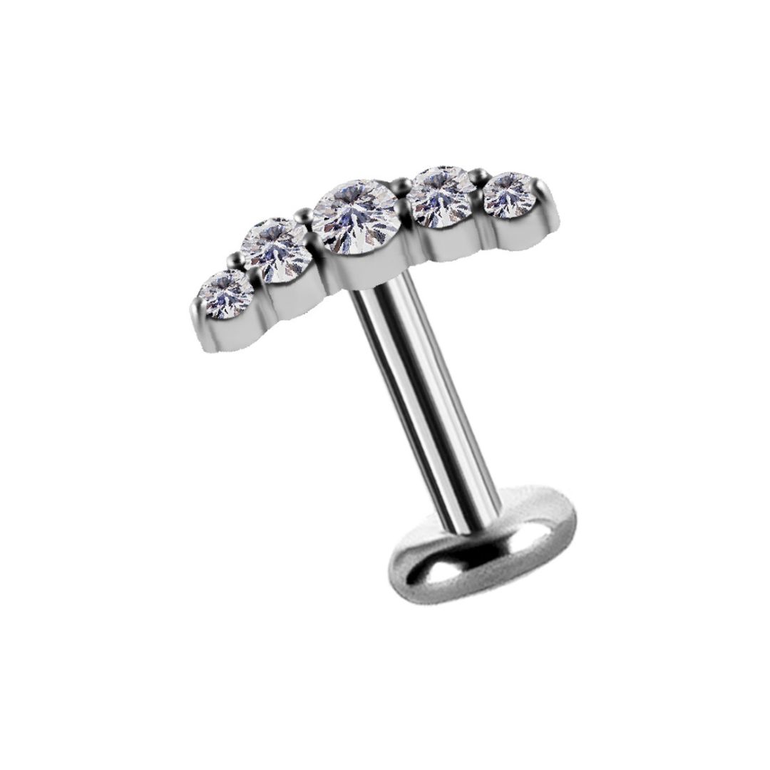 Topp till invändigt gängad labret - 5 kristaller - 316L kirurgiskt stål - 3