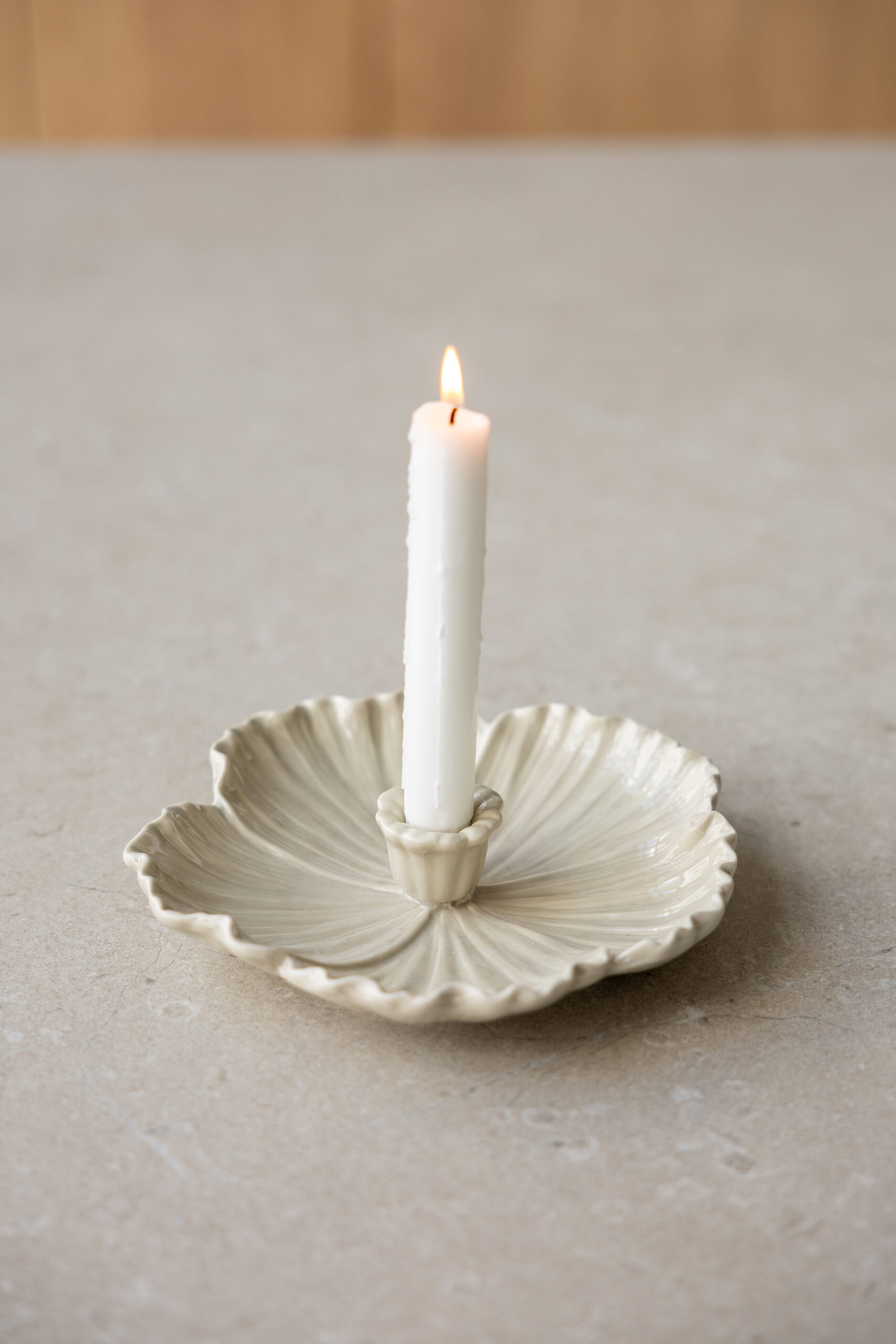 Botanik - Candle holder - Flower - Ceramic - Beige - Large - 5
