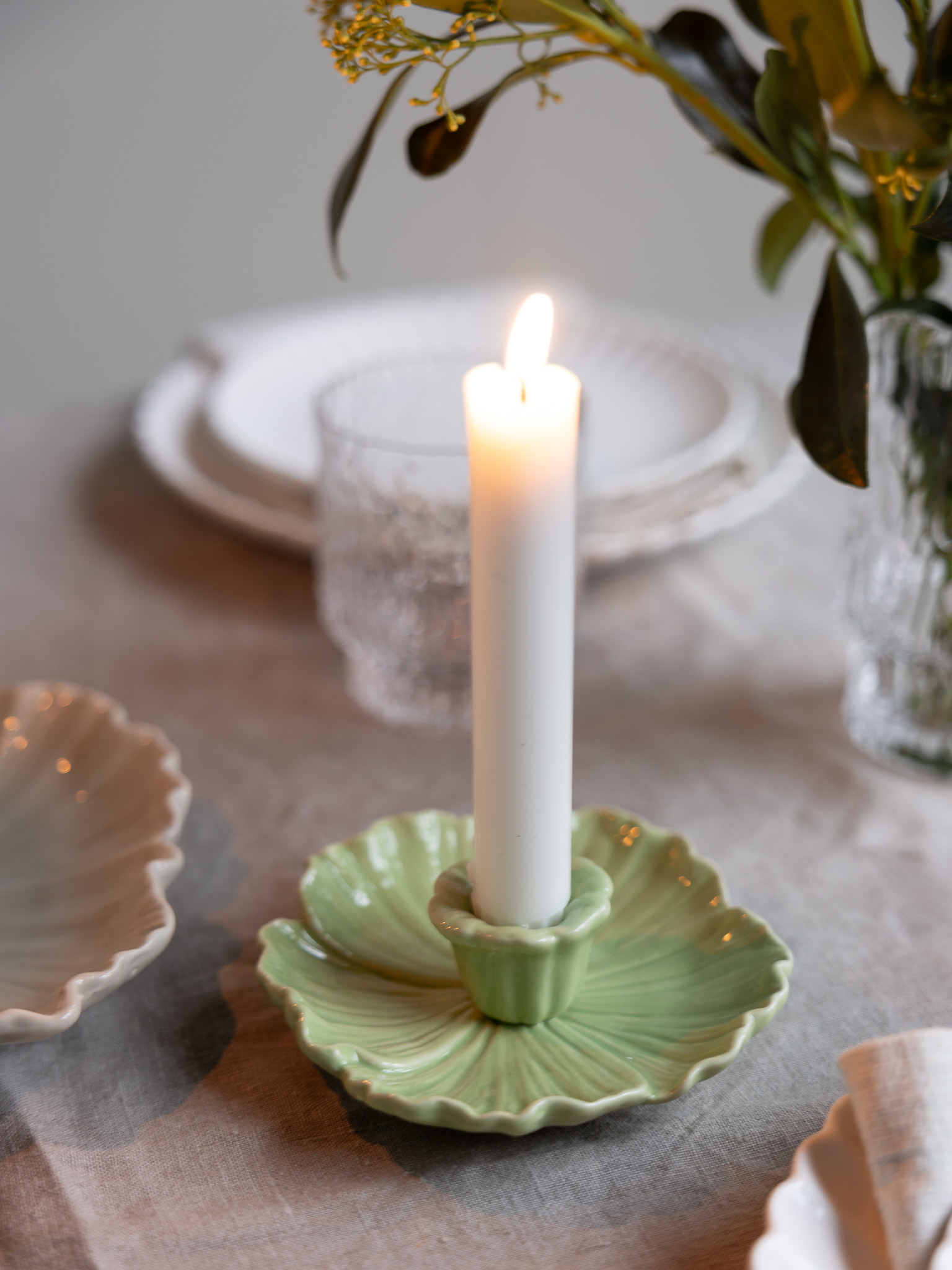 Botanik - Candle holder - Flower - Ceramic - Green - Small - 2