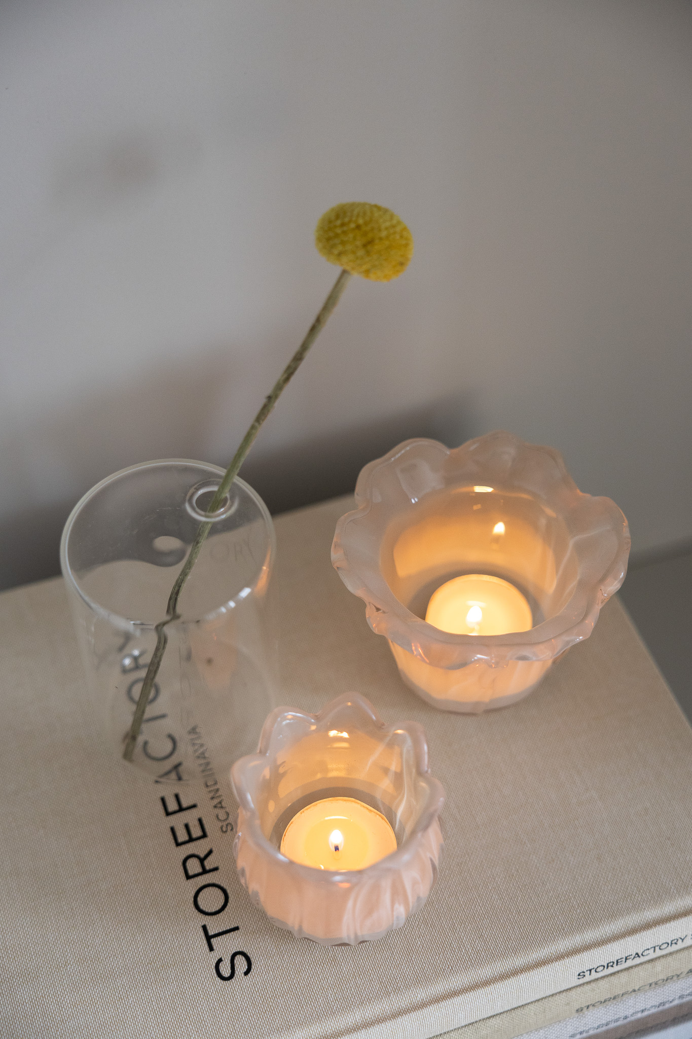 Nyby - Candlestick - Lantern - Flower - Glass - Beige - 3