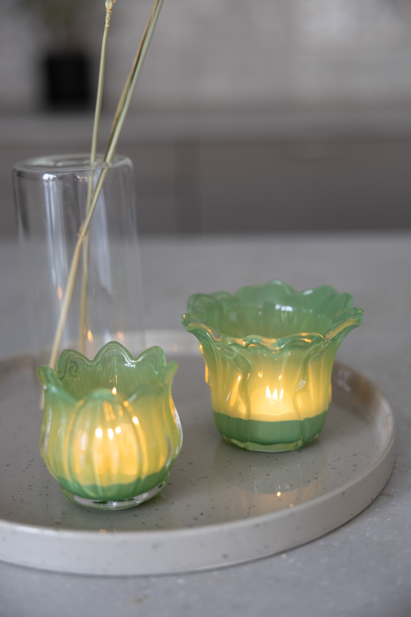 Ljunga - Ljusstake - Ljuslykta - Salladsblad - Glas - Grön - 2