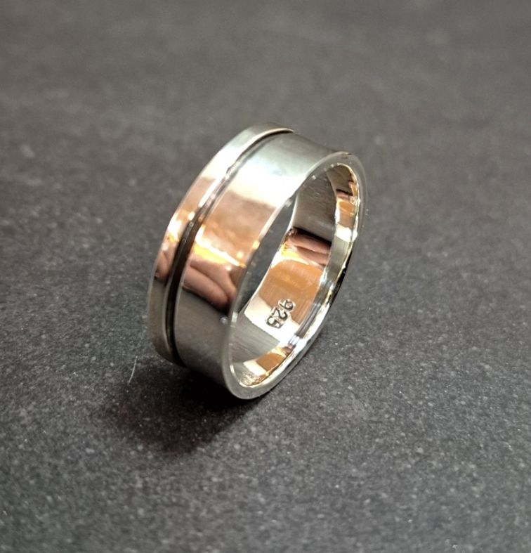 Silverring - Band med linje - 2
