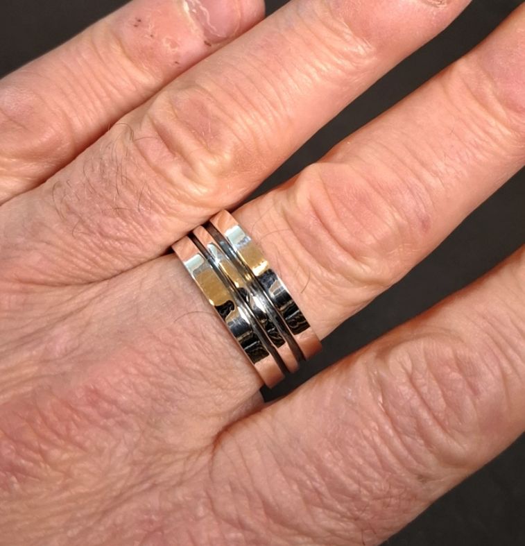 Silverring - Band med 2 linjer - 3