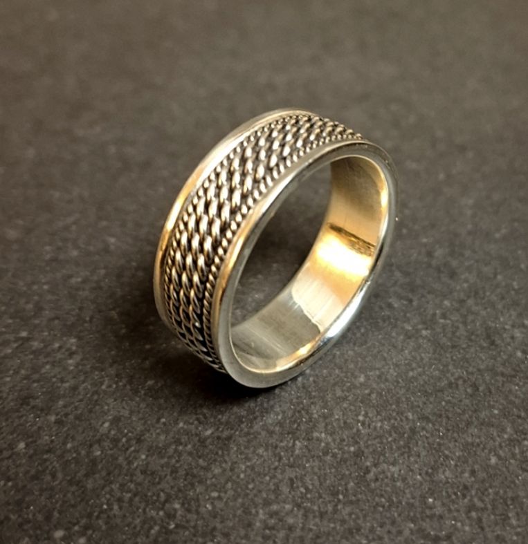 Silverring - Band med flätat mönster - 4