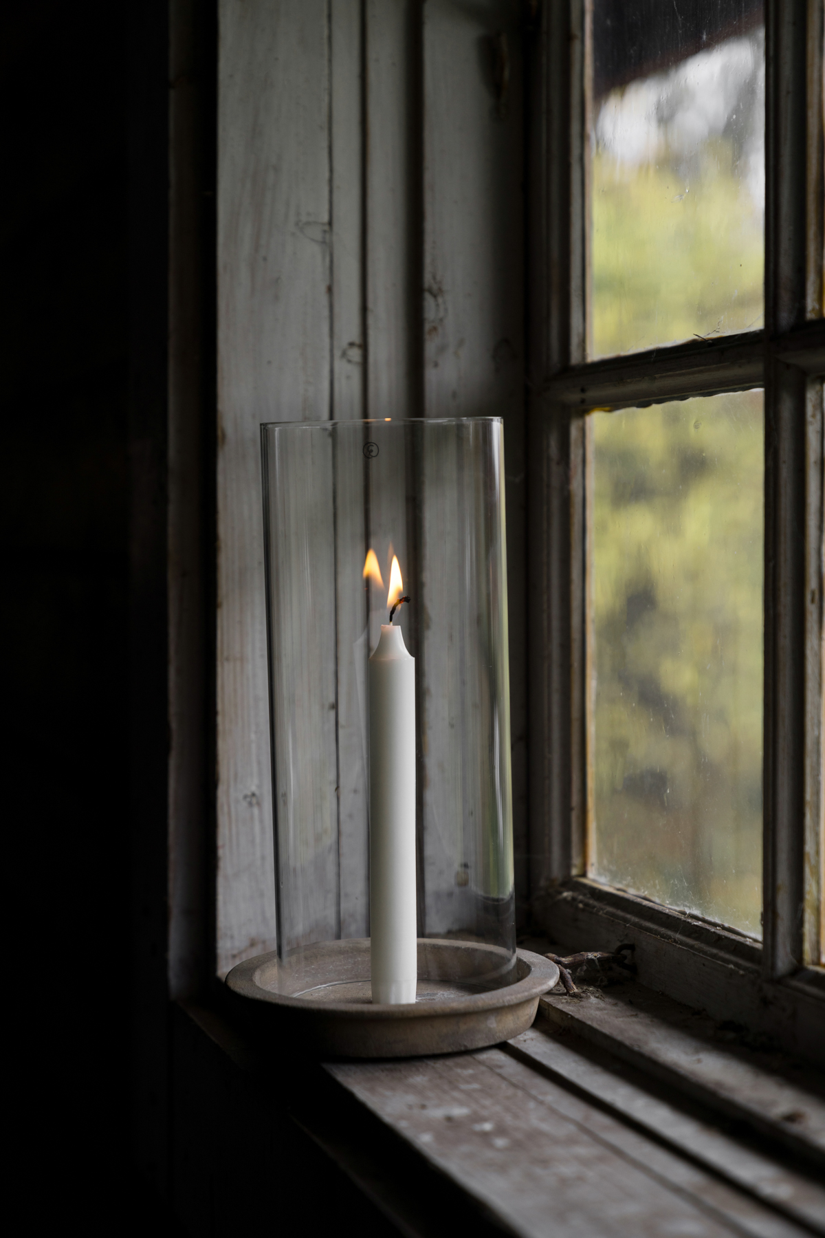 ERNST Candle lantern - Candlestick - Terracotta/Glass cylinder - 30x16 cm