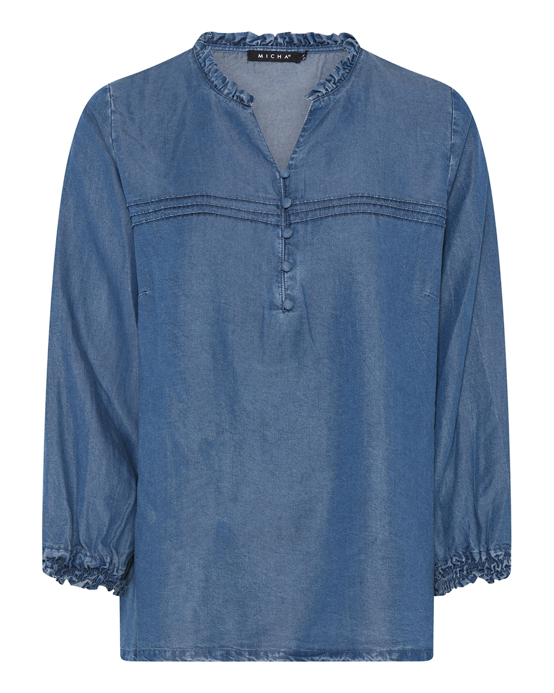 Jeansblus lyocell smock i ärm denimblå