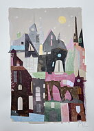 Collage "New York in the spring" av Maria C Bernhardsson. Orginal utan ram. 70x50cm.