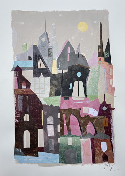 Collage "New York in the spring" av Maria C Bernhardsson. Orginal utan ram. 70x50cm.