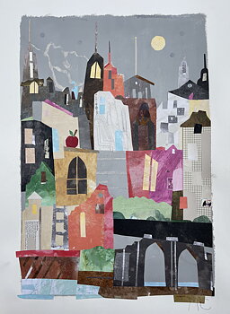 Collage "New York, The big apple" av Maria C Bernhardsson. Orginal utan ram. 70x50cm.