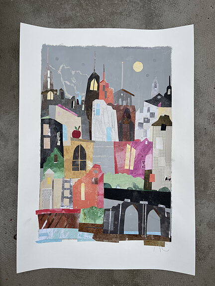 Collage "New York, The big apple" av Maria C Bernhardsson. Orginal utan ram. 70x50cm.