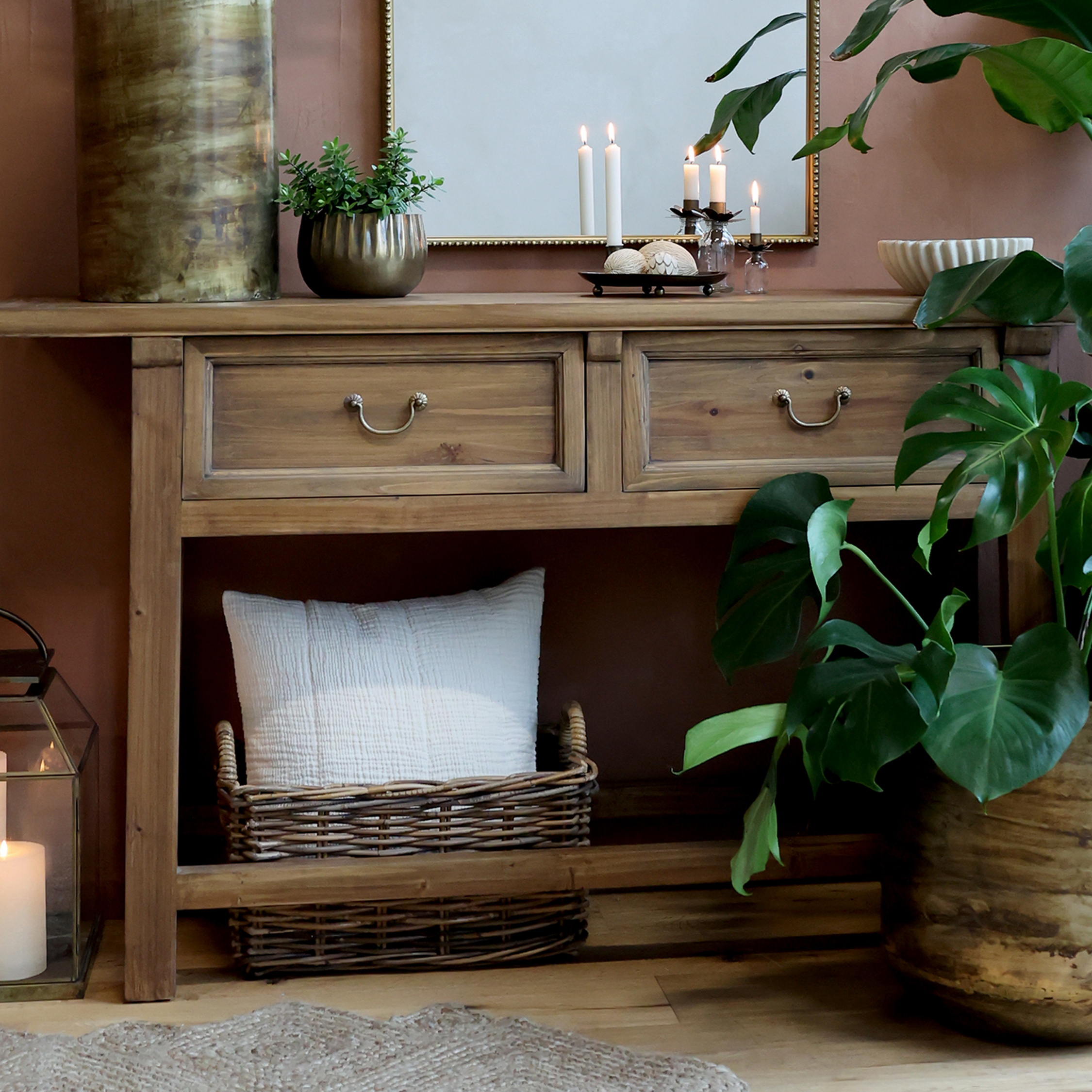 Marseille Side Table with 2 drawers - Side Table - H85/L150/W40 cm - Natural - 2