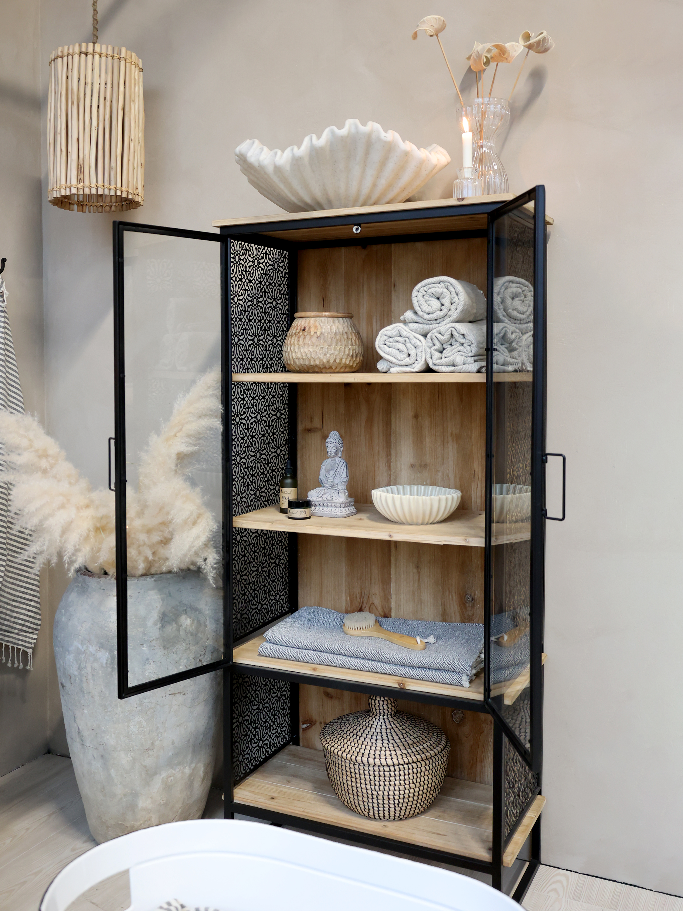 Vence Display Cabinet with 4 Shelves - Display Cabinet - H160/L71/W38.5 cm - Antique Black - 4