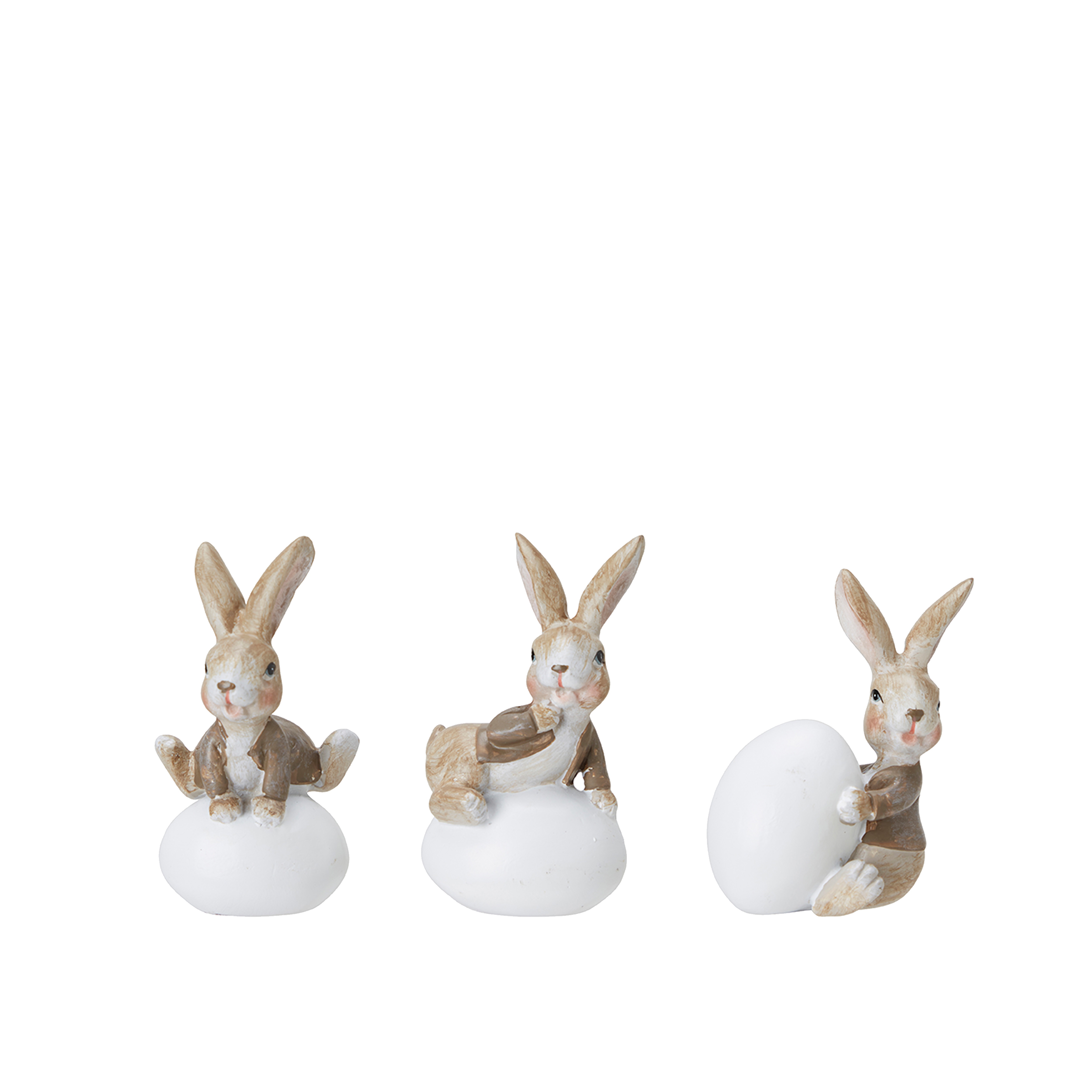 Kaniner med ägg - Påskpynt - Vit/Brun - 4x9 cm - 3-pack - 2