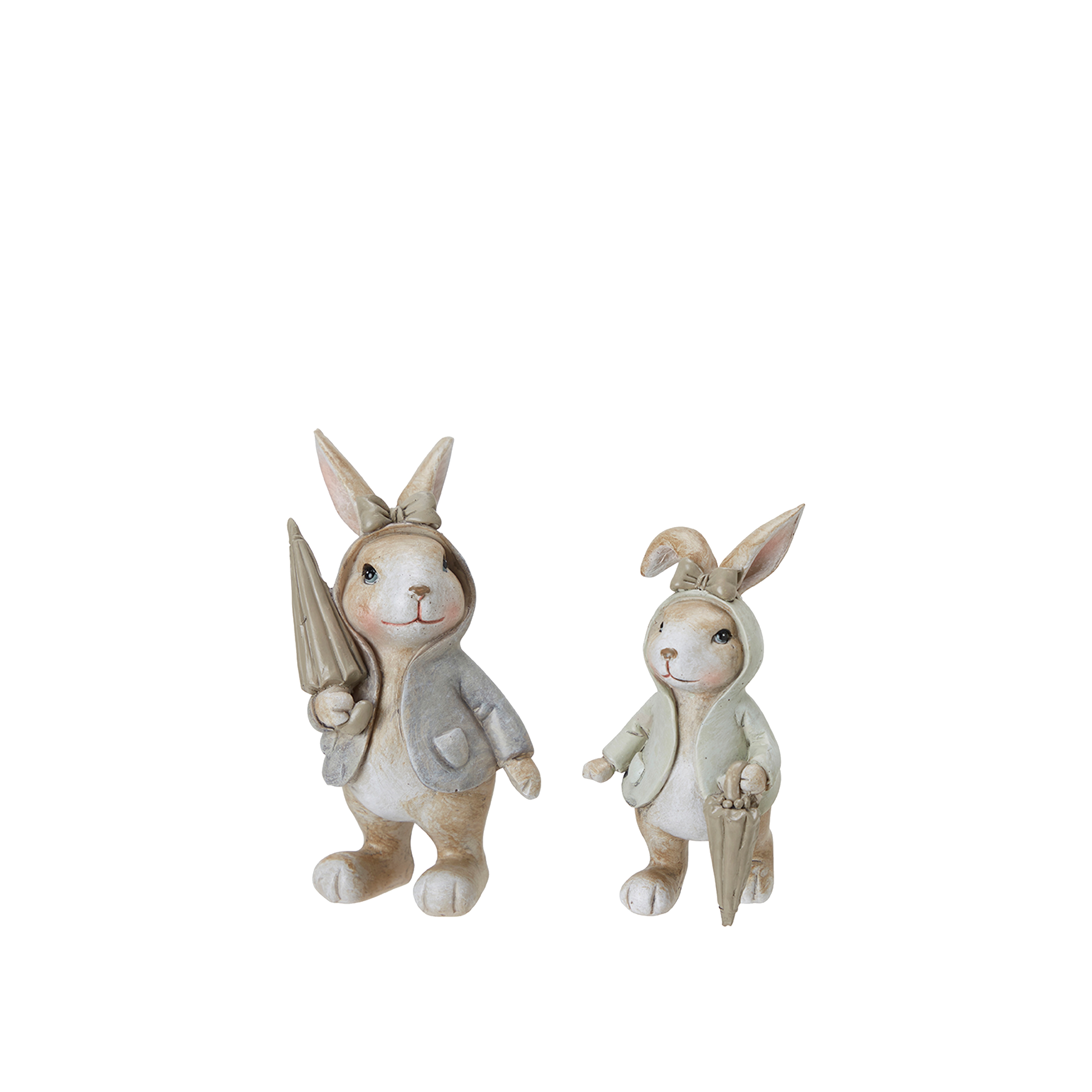 Kaniner med paraply - Påskpynt - Grå/Grön - 2-pack - 3
