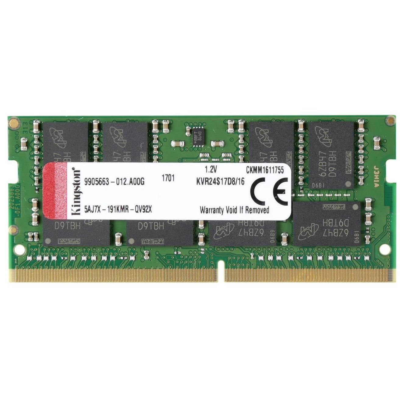 16GB DDR4 1x16GB Kingston SODIMM 2Rx8 PC4-2400T 2400Mhz RAM Minne KVR24S17D8/16