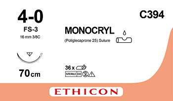 Monocryl  sutur 4-0 C394 FS-3 needle 70 cm undyed