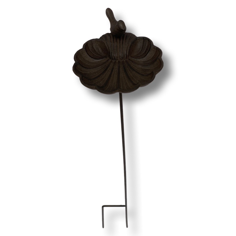 Fågelbad i gjutjärn med fågel och snäcka 78 cm
