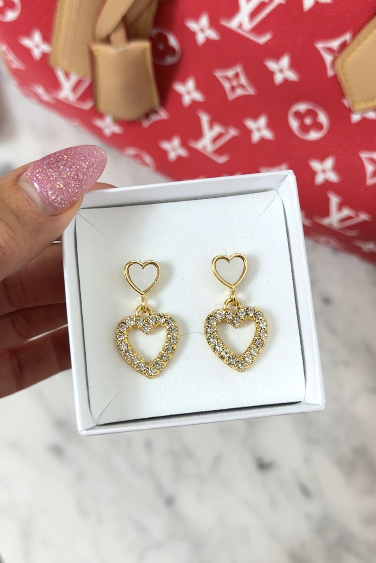 Earrings Dangling 2 Heart Gold