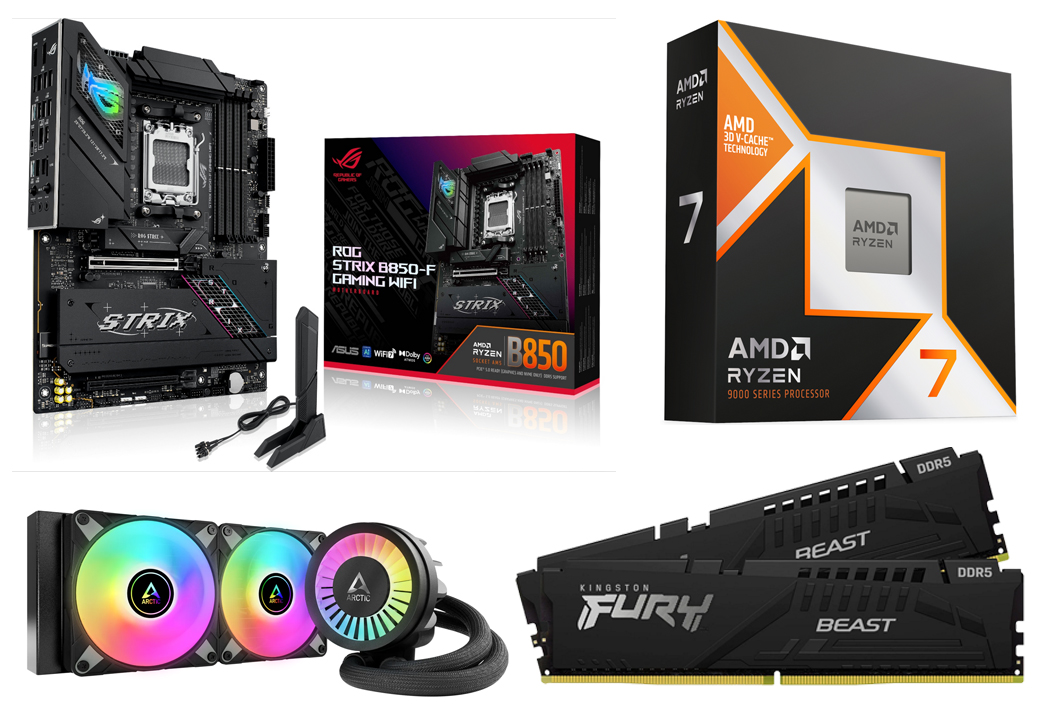 AMD 9800X3D Pro vuppgraderingspaket | AMD Ryzen 7 9800X3D  | 32GB DDR5 | ASUS ROG Strix WiFi | Vattenkylning All-In-One RGB |