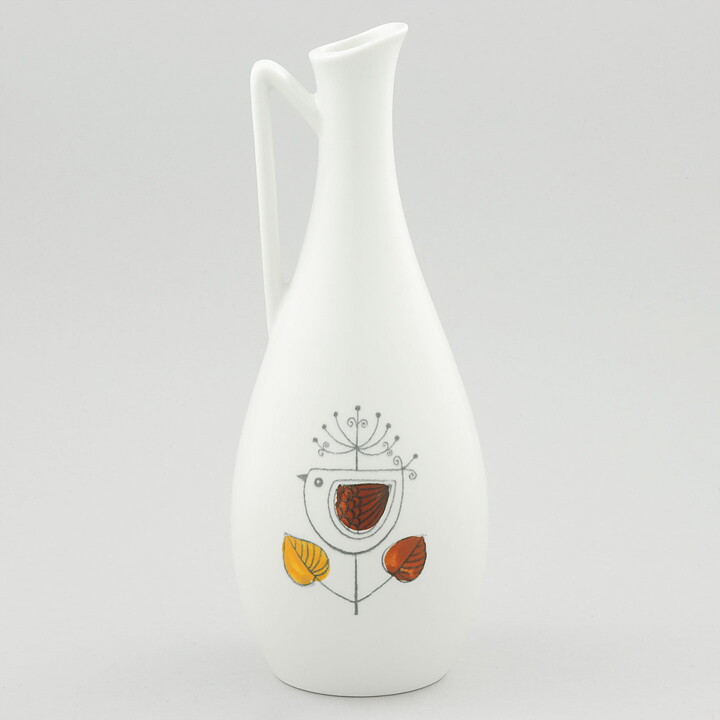 Paula von Freymann (Flykt 1959) White Vase with Colorful Bird Decor 20 cm 