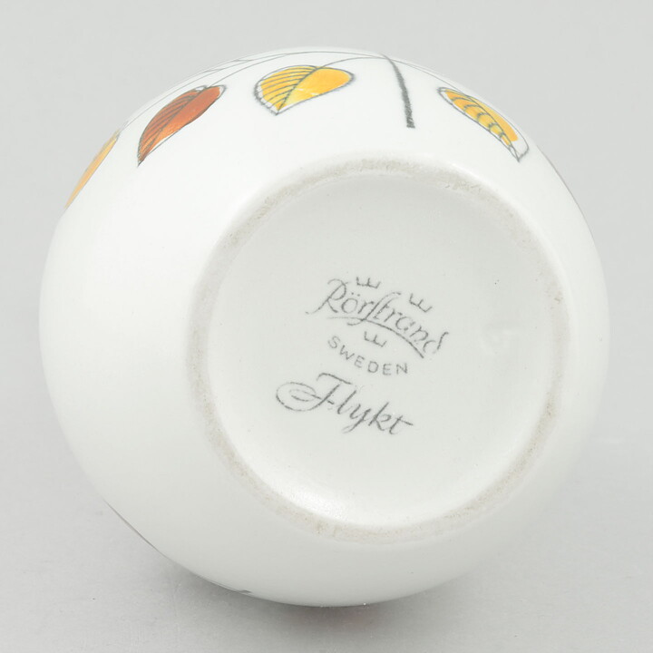 Paula von Freymann (Flykt 1959) White Vase with Colorful Bird Decor 20 cm 