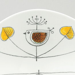 Paula von Freymann (Flykt 1959) White Bowl with Colorful Bird Decor 18 cm 