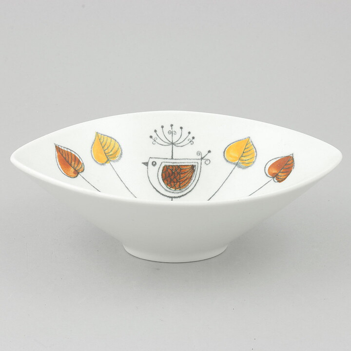 パウラ・ヴォン・フレイマン  Flyktシリーズ  白いボウル  カラフルな鳥の装飾  (18cm)  1959年
