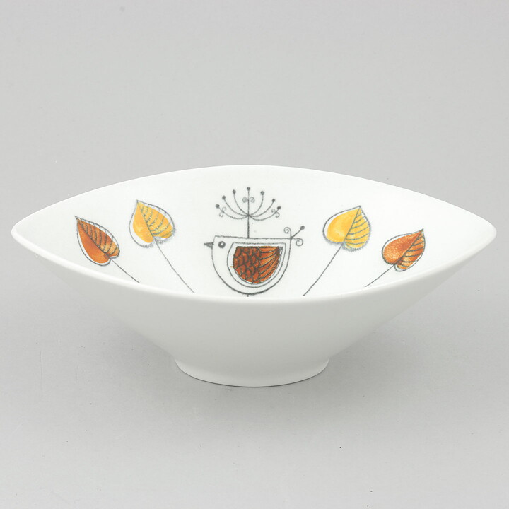 Paula von Freymann (Flykt 1959) White Bowl with Colorful Bird Decor 18 cm 