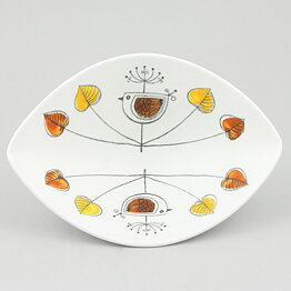 Paula von Freymann (Flykt 1959) White Bowl with Colorful Bird Decor 18 cm 