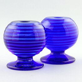 Gunnel Sahlin (Delight 1994) Two Blue Swelling Candleholders 9 cm