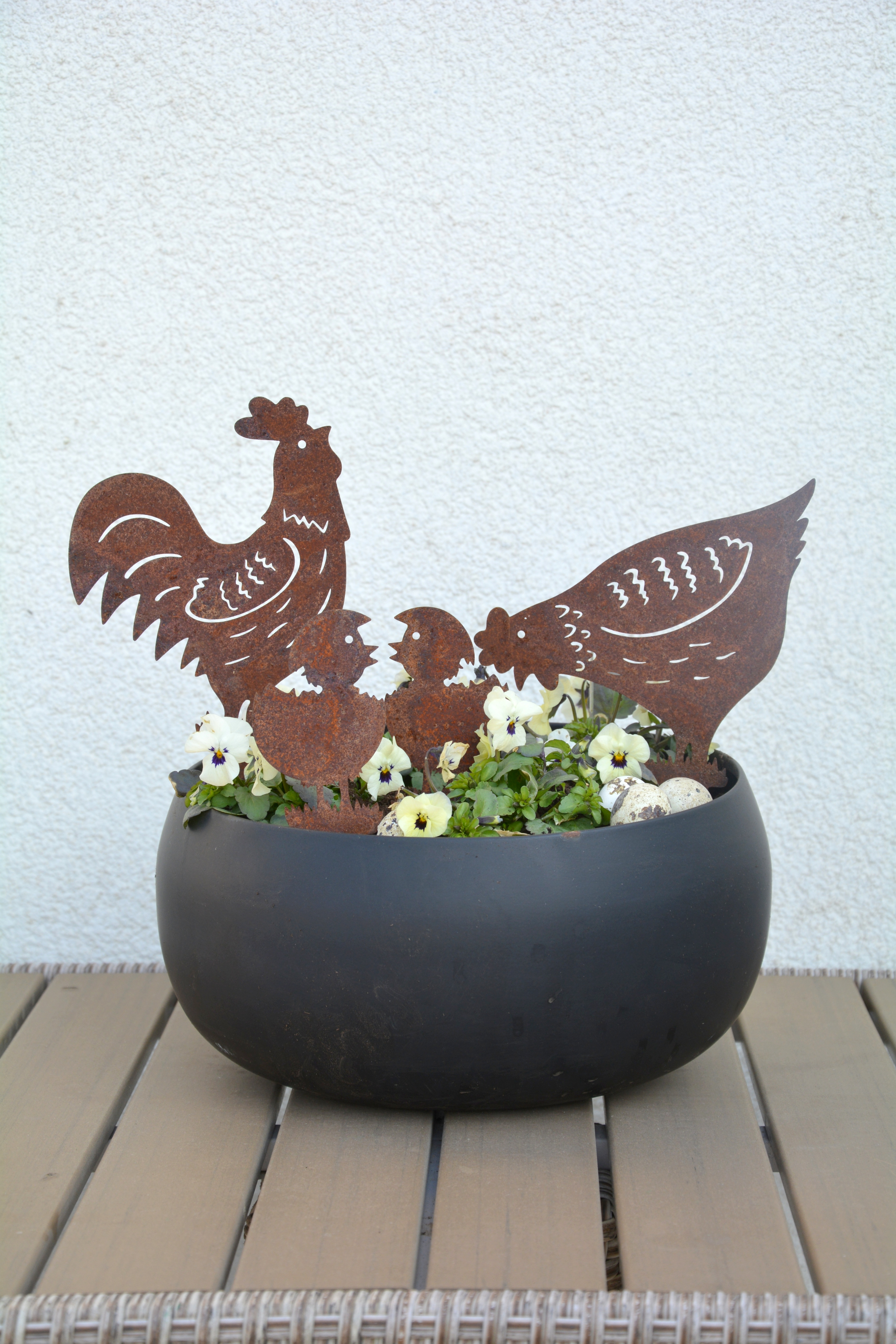 Hönsfamilj i rostig plåt 15-25 cm