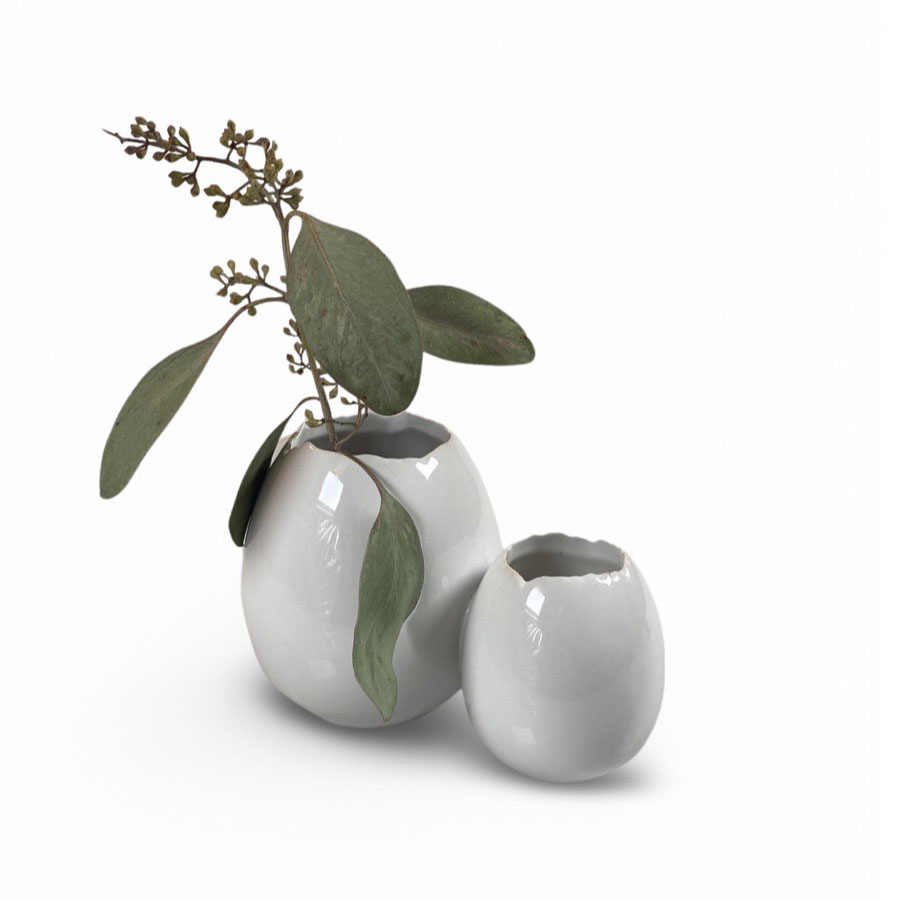 Vas / kruka ägg dubbel med 2 ägg. Äggskal i stengods 14 cm - 3