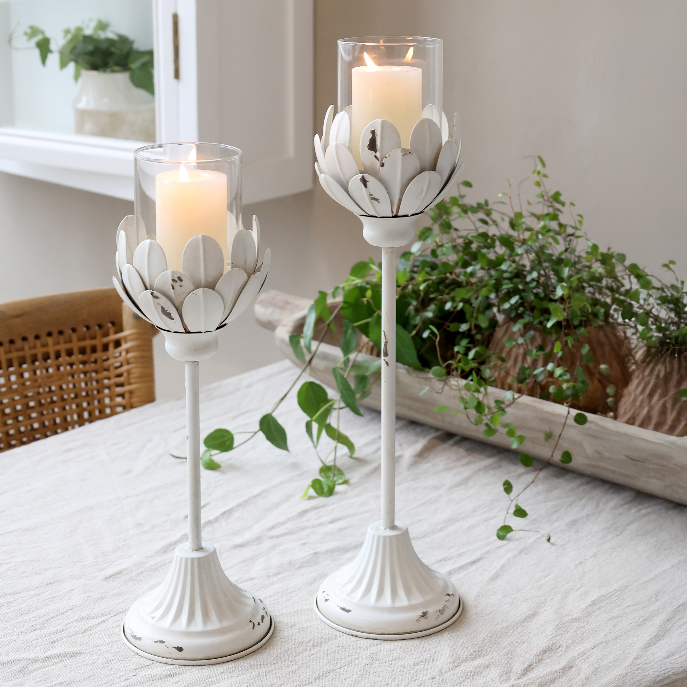 Lykta Ljusstake på fot - Antikvit/Creme- 36,5x12 cm - 3