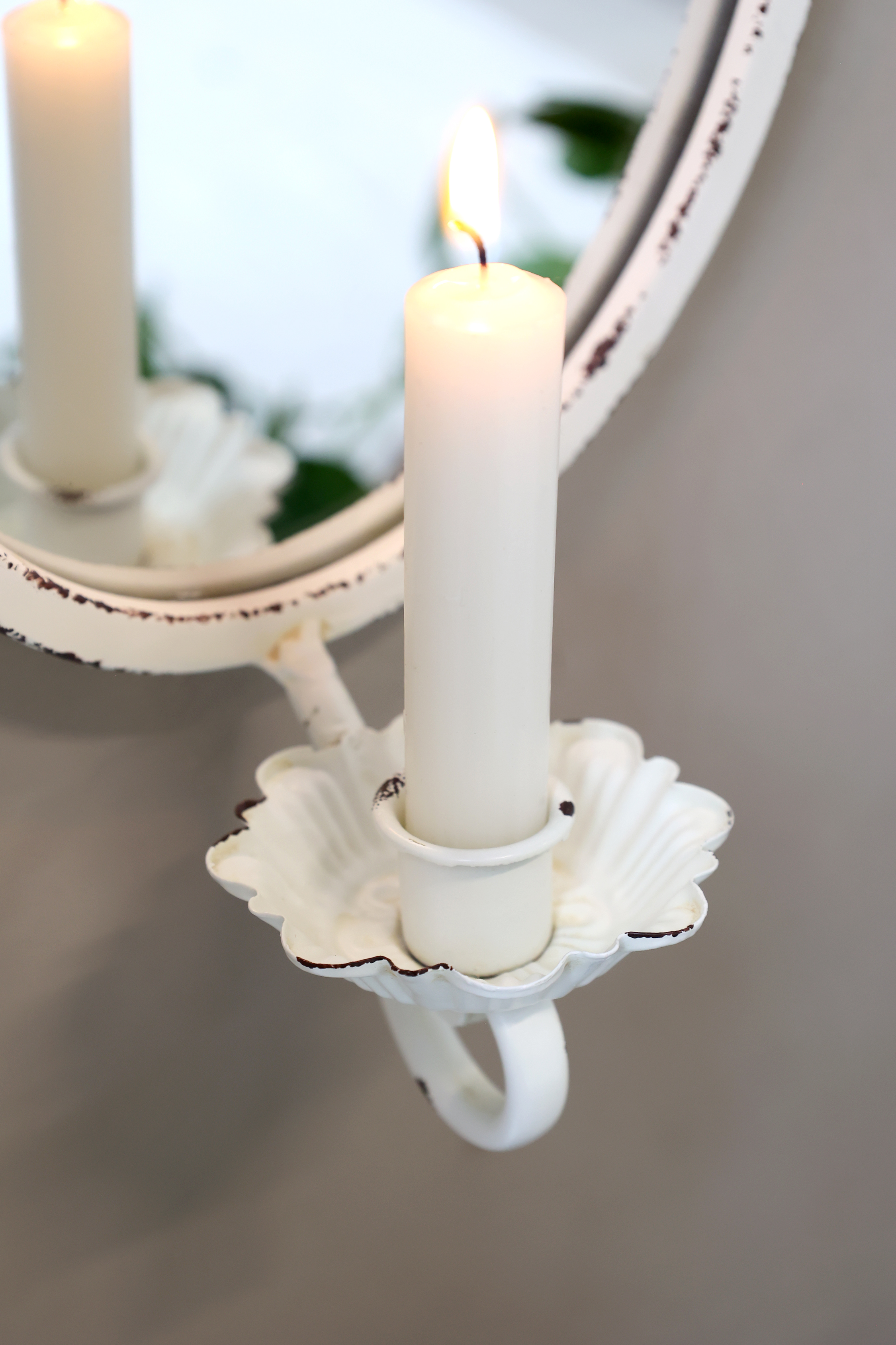 Spegellampett - Ljuslampett - Väggljusstake - Antikvit/Creme - 38x19,5x11 cm - 4