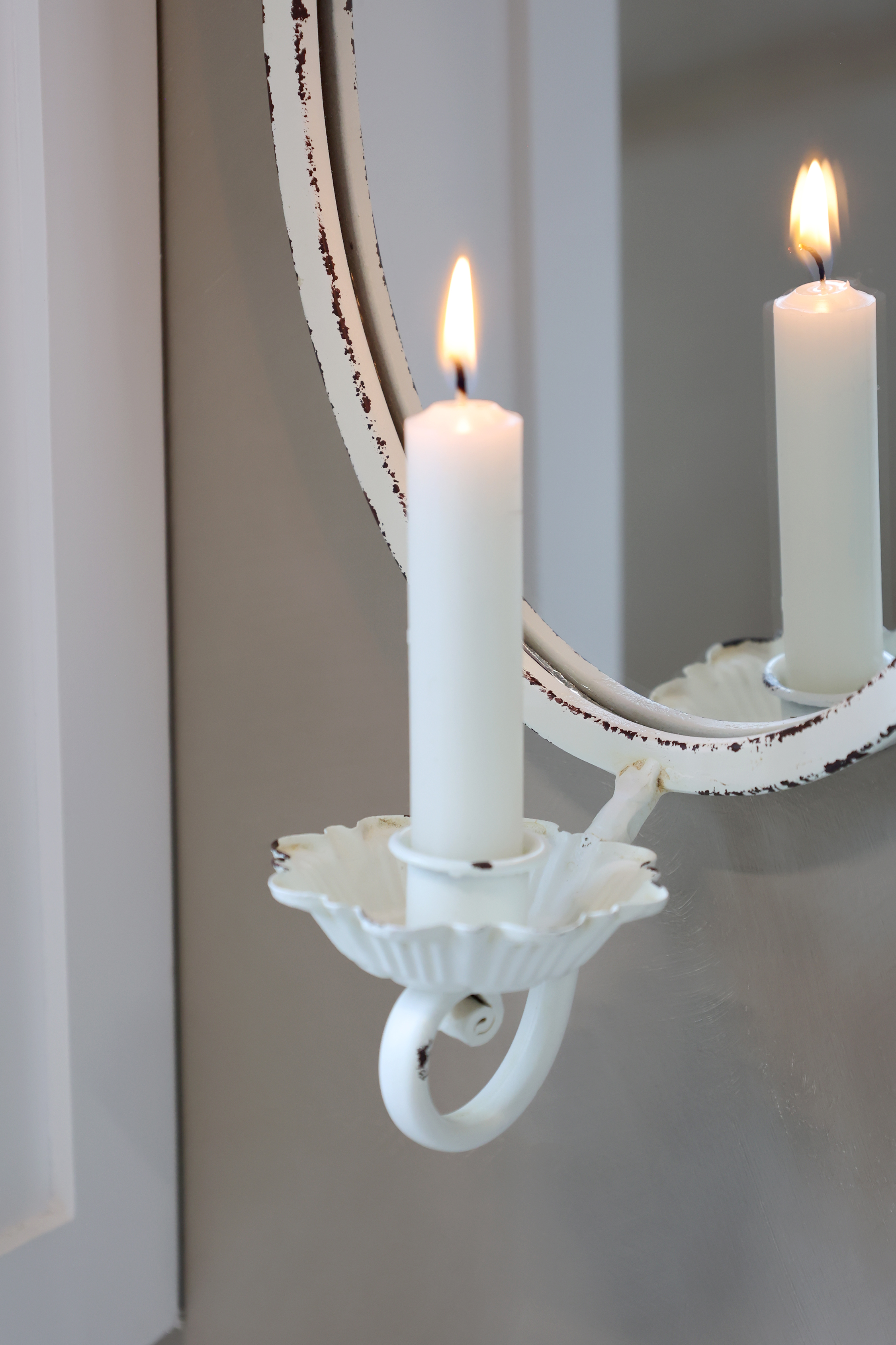 Spegellampett - Ljuslampett - Väggljusstake - Antikvit/Creme - 38x19,5x11 cm - 2