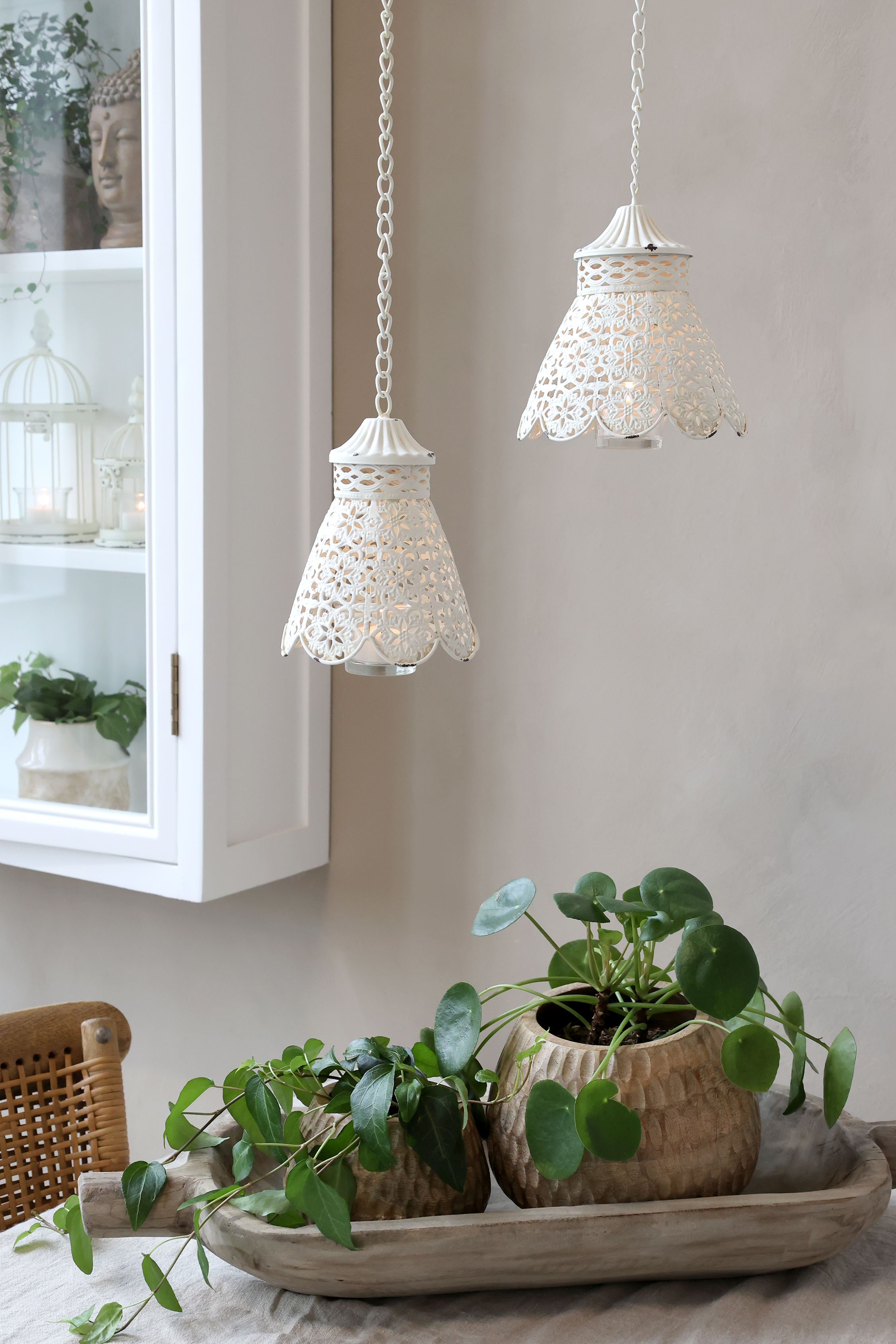 Lykta - Ljuslykta - Ampel - Antikvit/Creme- 19x15,5 cm - 4