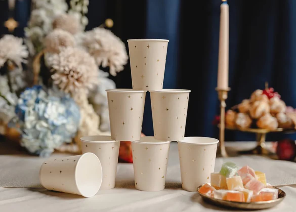 Pappersmuggar - Beige med guldstjärnor  -1