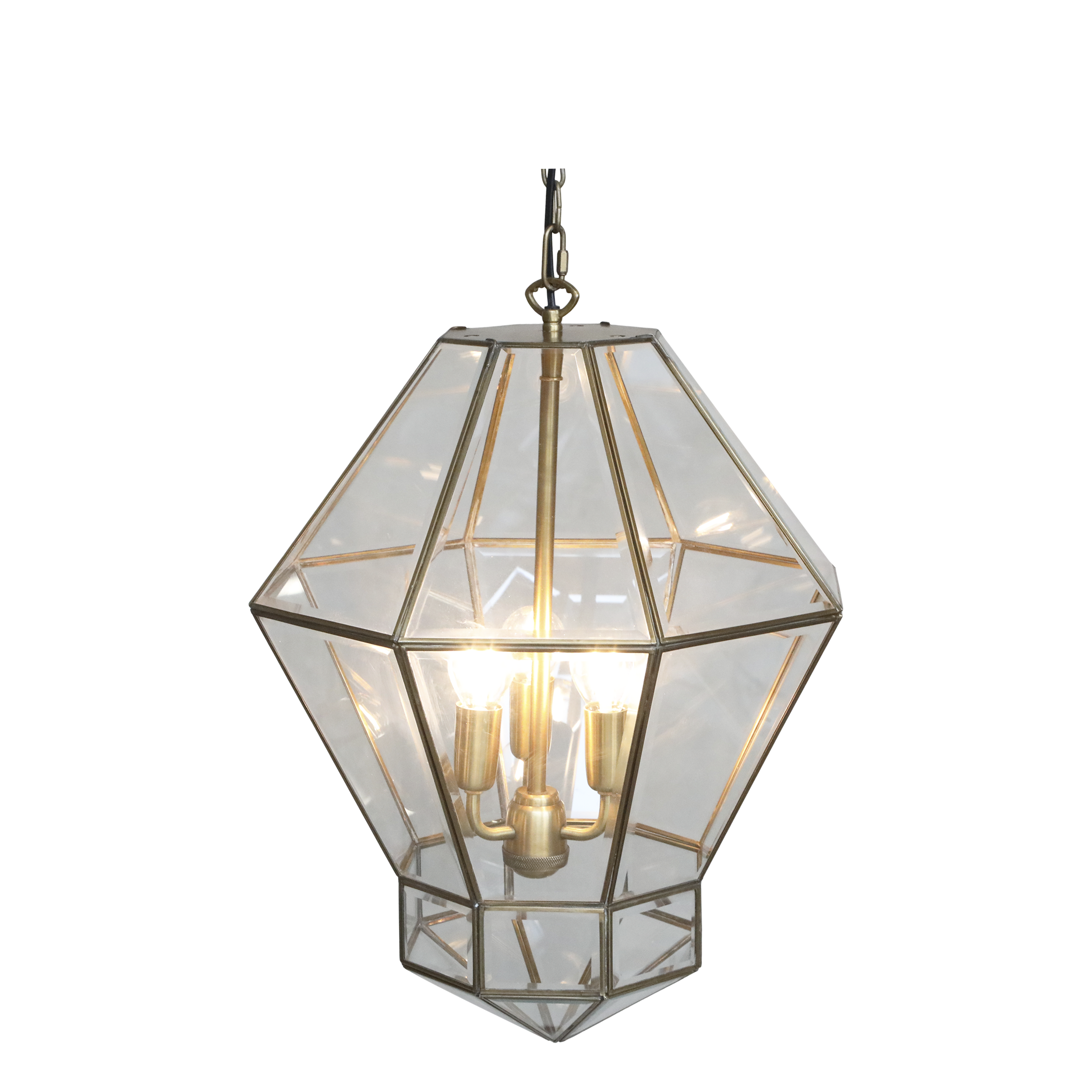 Taklampa - Lampa - H51/Ø38 cm - Antik Mässing - Glas - 3