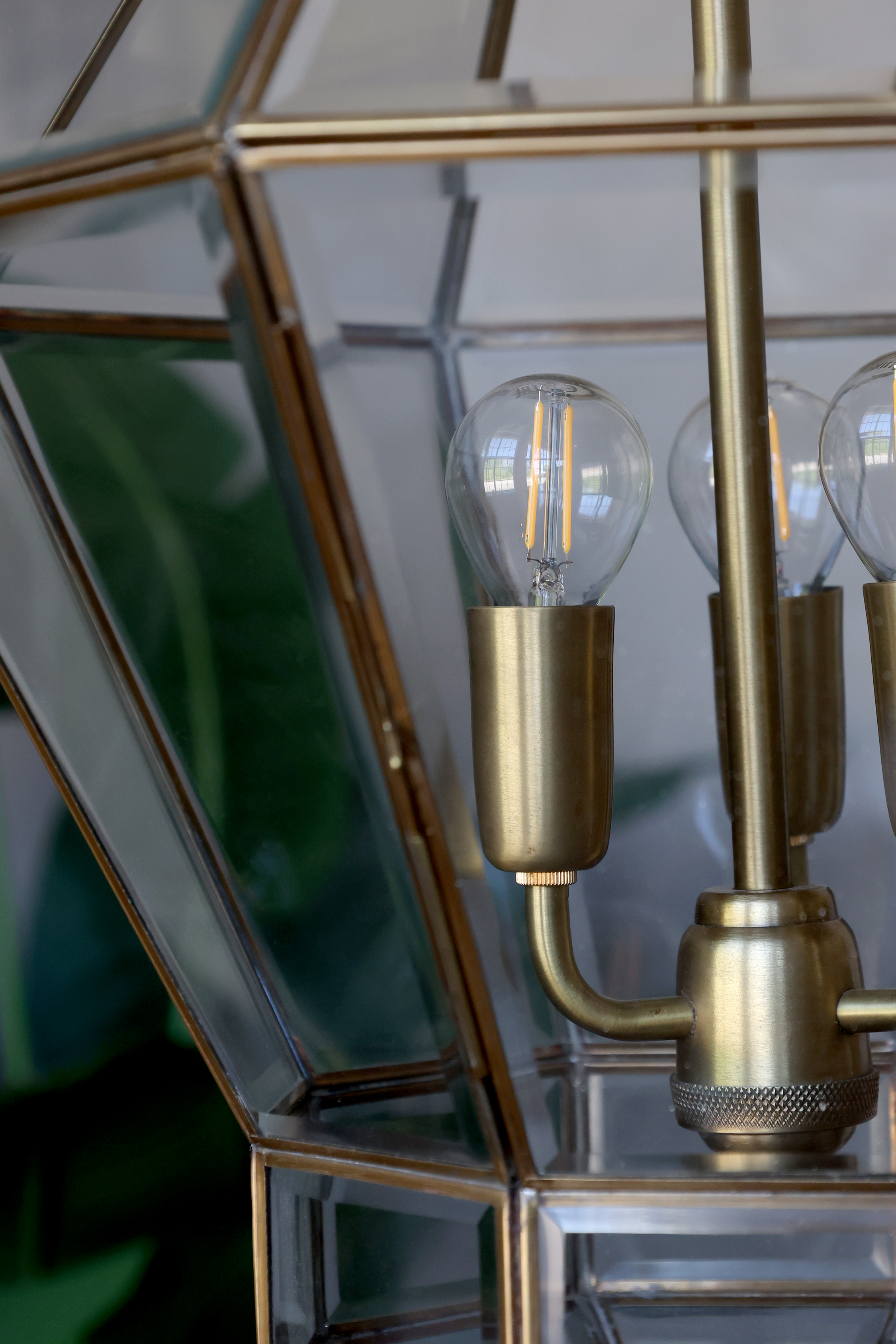 Taklampa - Lampa - H51/Ø38 cm - Antik Mässing - Glas - 6