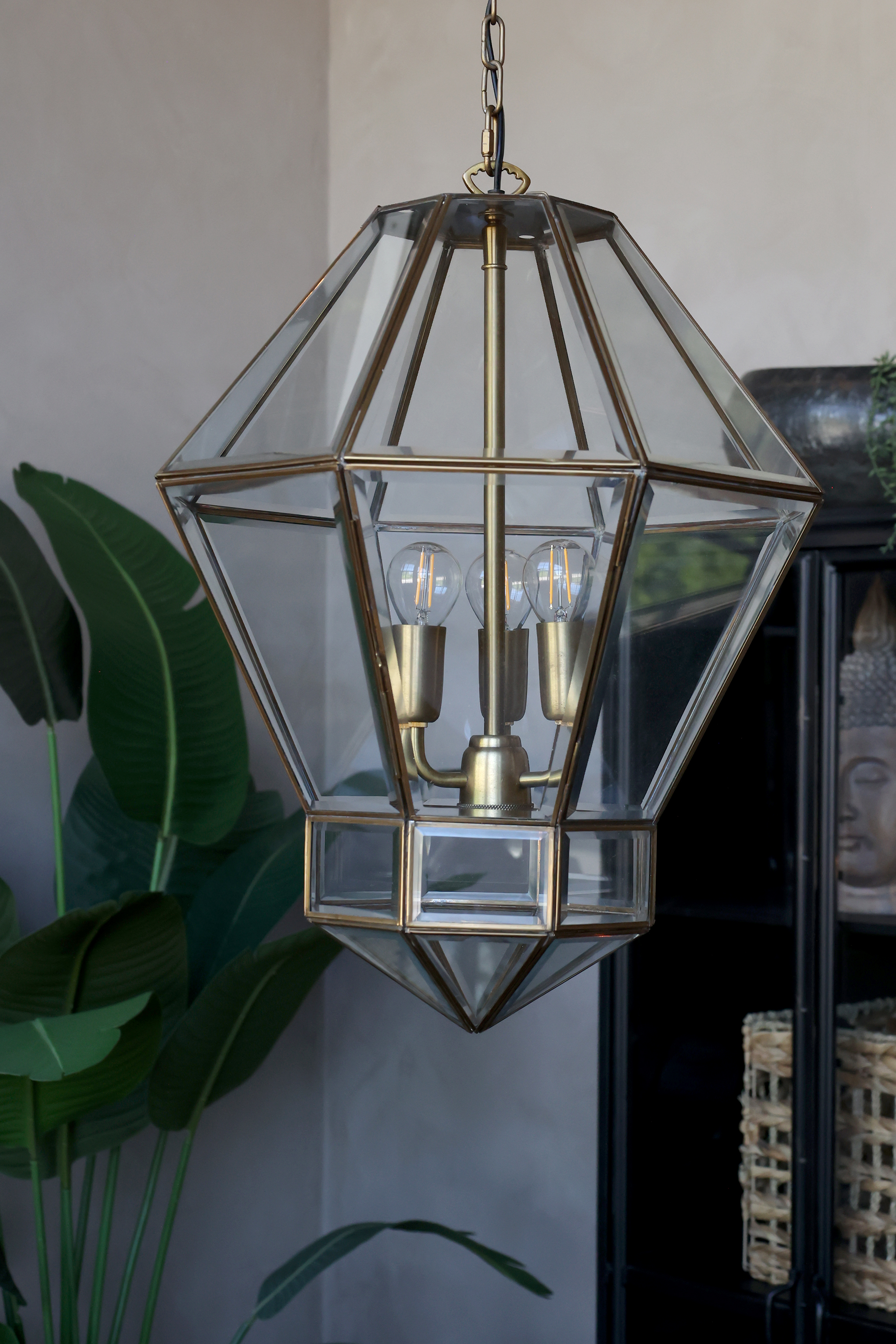 Taklampa - Lampa - H51/Ø38 cm - Antik Mässing - Glas - 4