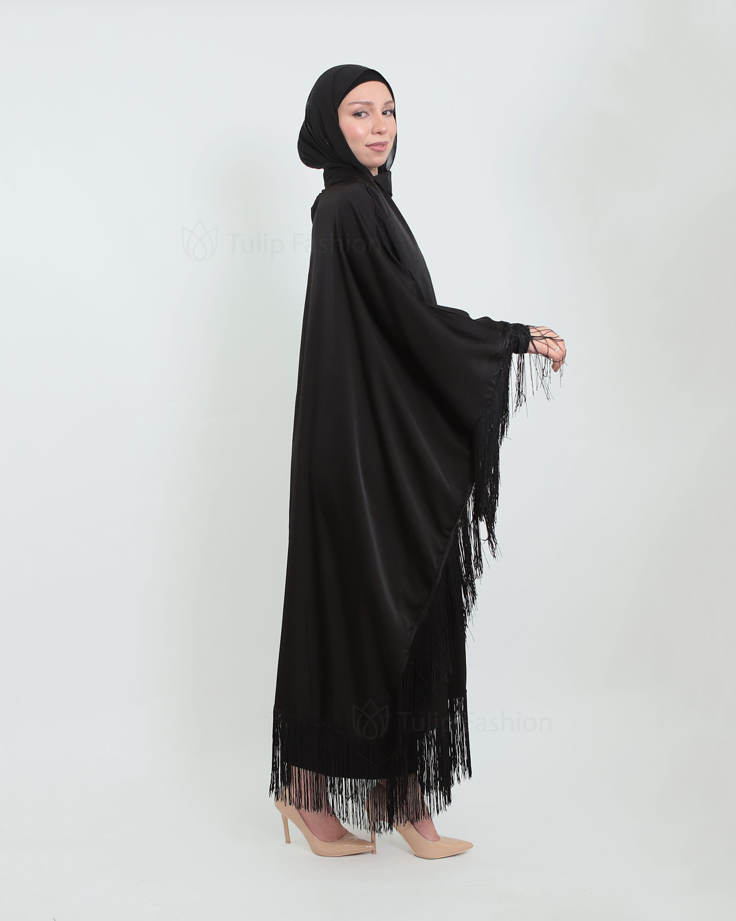 Butterfly Abaya with Tassels - Black - 4
