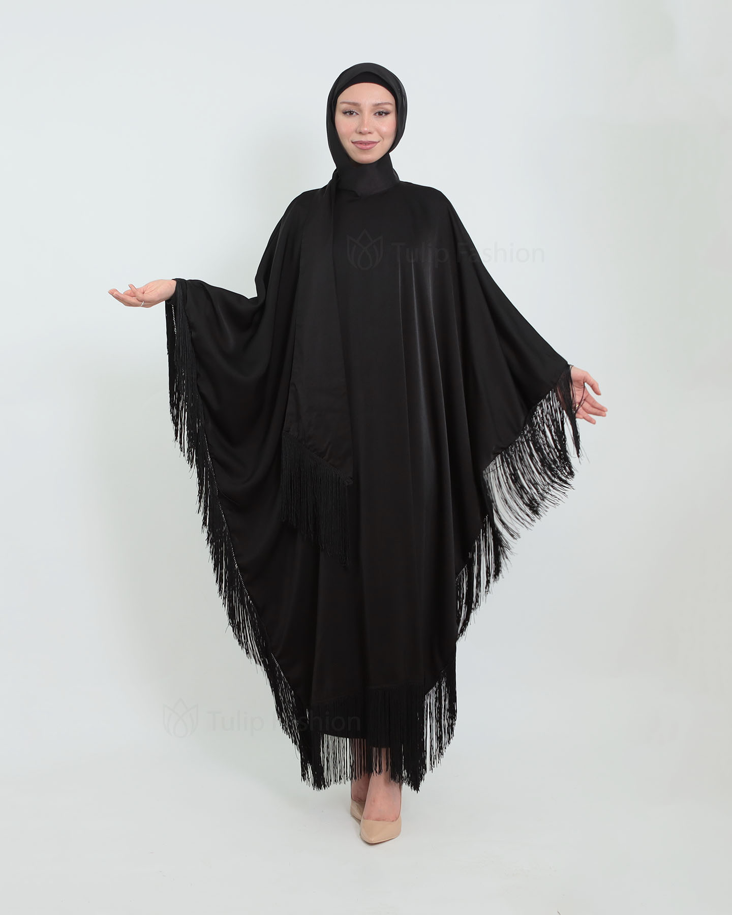Butterfly Abaya with Tassels - Black - 2