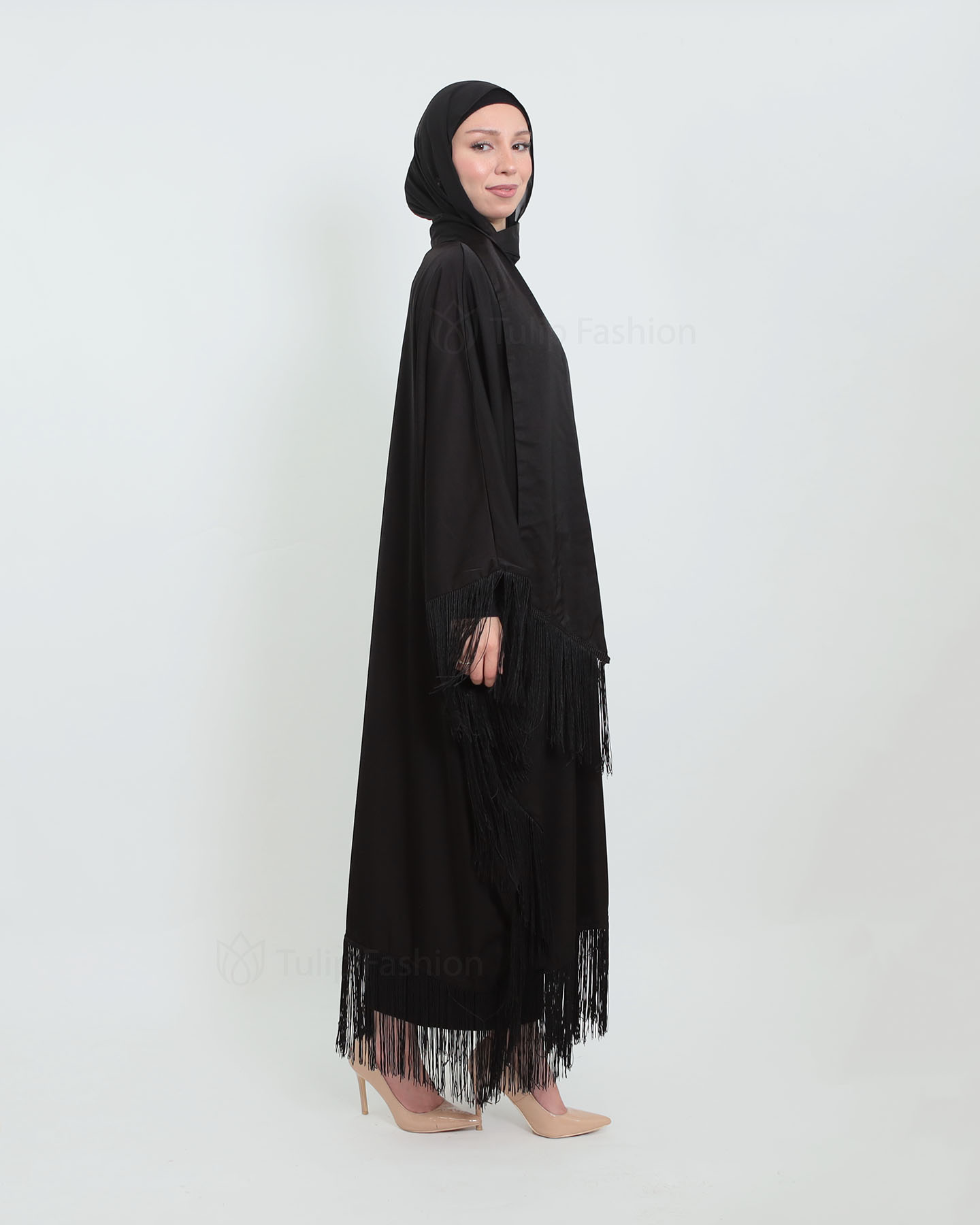 Butterfly Abaya with Tassels - Black - 3