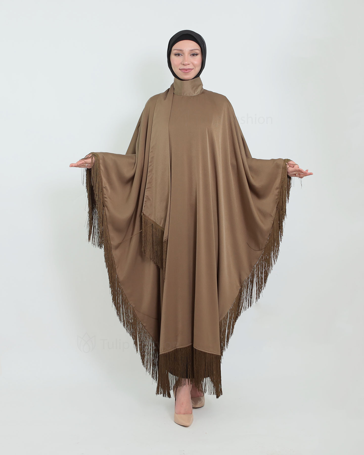 Butterfly Abaya with Tassels - Brown - 2