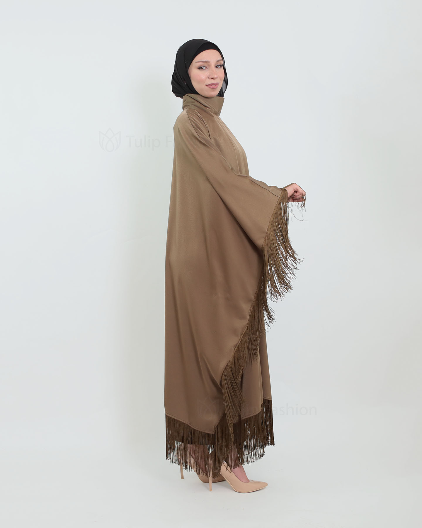 Butterfly Abaya with Tassels - Brown - 3