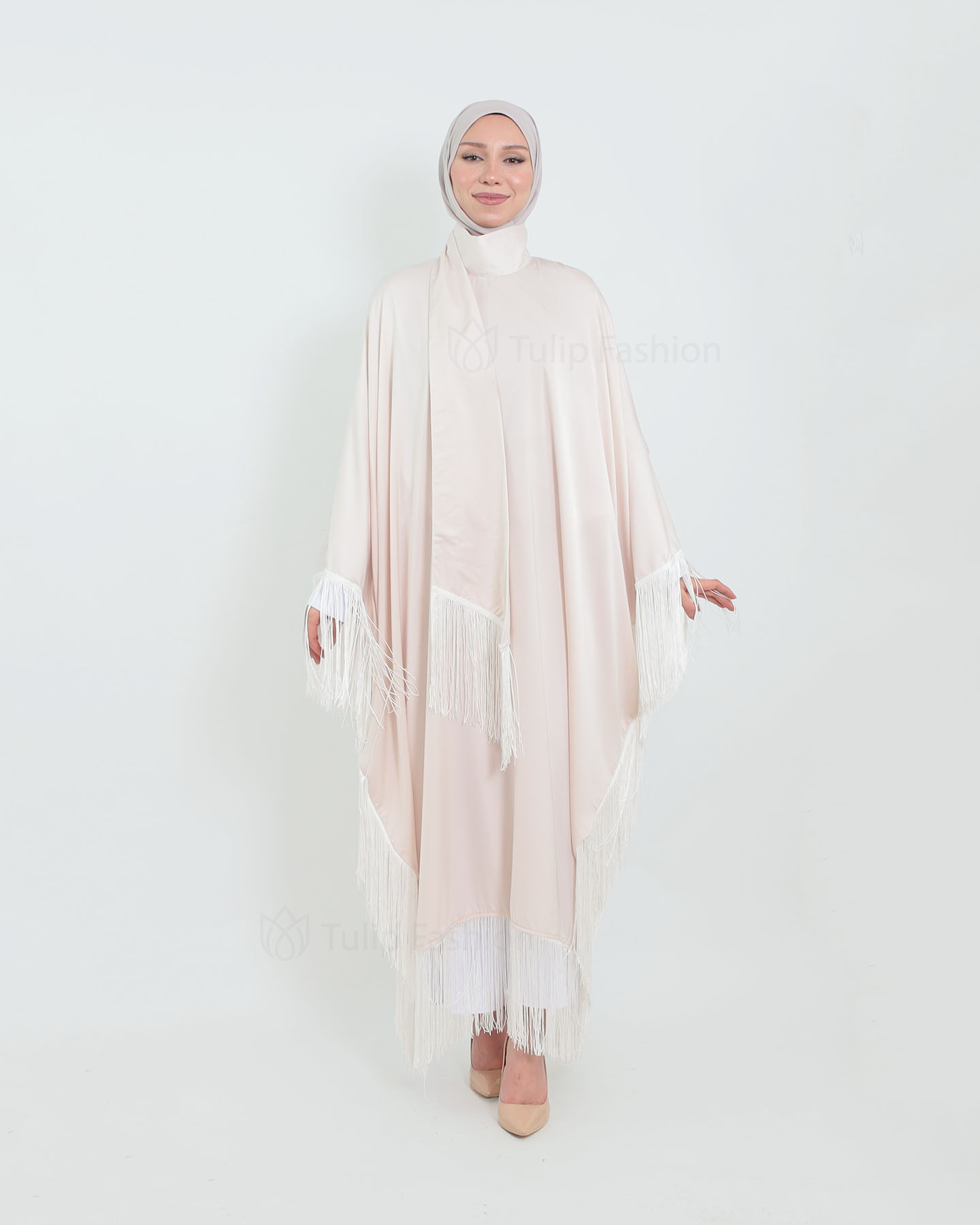 Butterfly Abaya with Tassels - Light Beige
