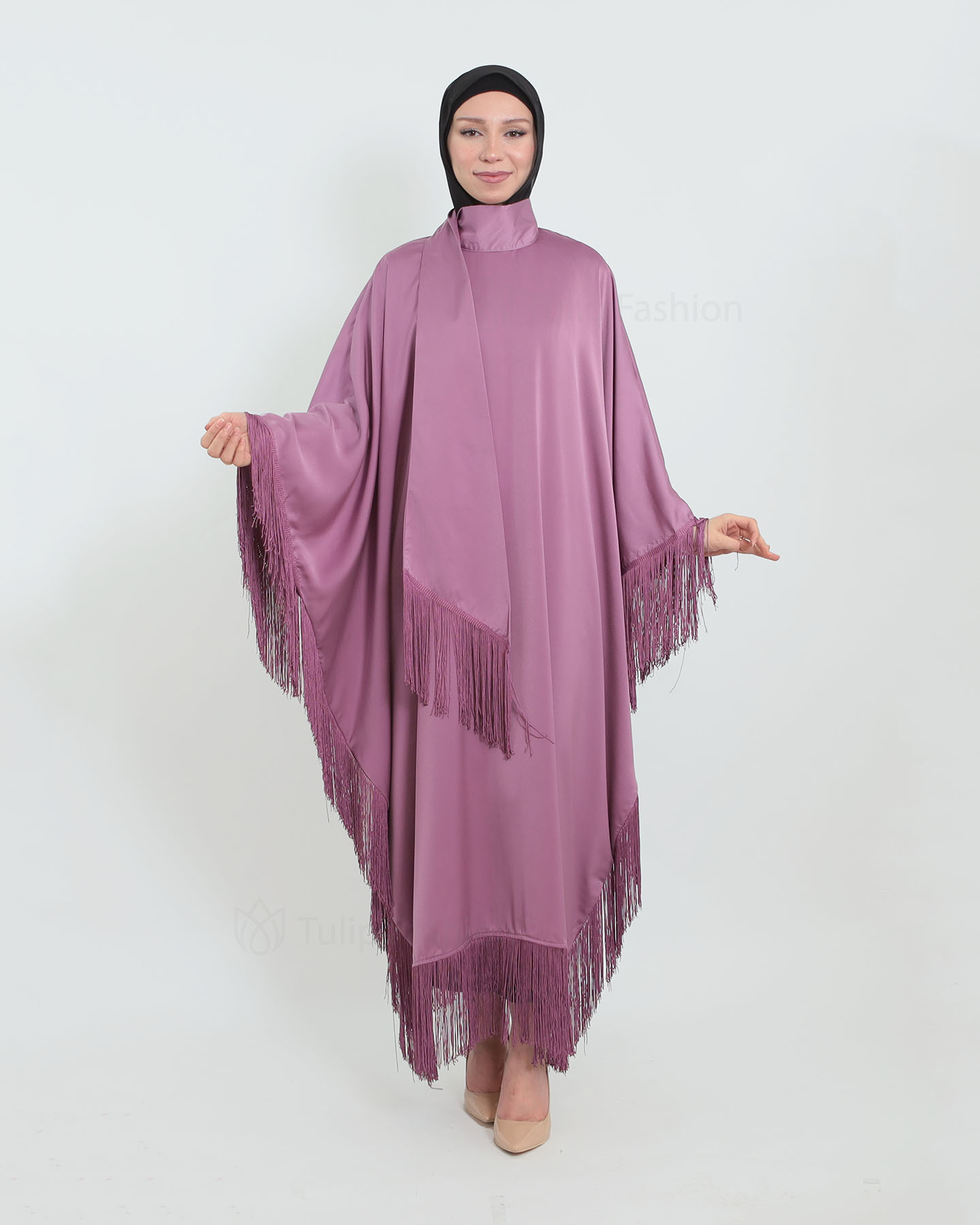 Butterfly Abaya with Tassels - Purple - 3