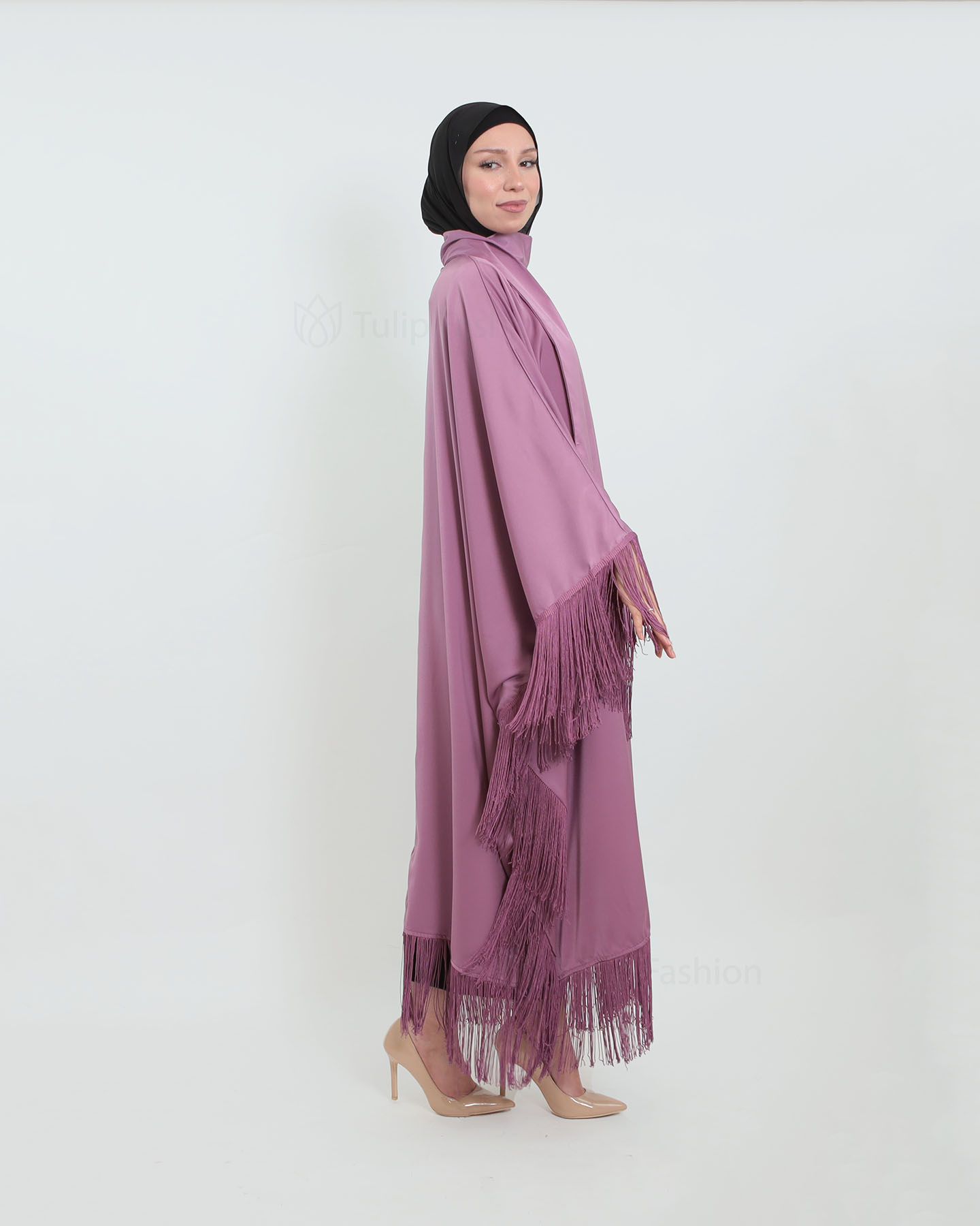 Butterfly Abaya with Tassels - Purple - 4